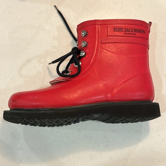 Isle Jacobsen Womens Short Rain Boots Red 36 Lace Up Cotton Lining Sustainable - Picture 3 of 15